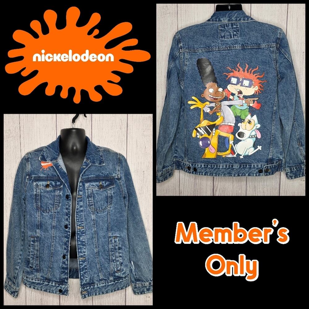 Nickelodeon x Members Only Denim Jacket Rugrats Rocko 90s Cartoon, sz Medium